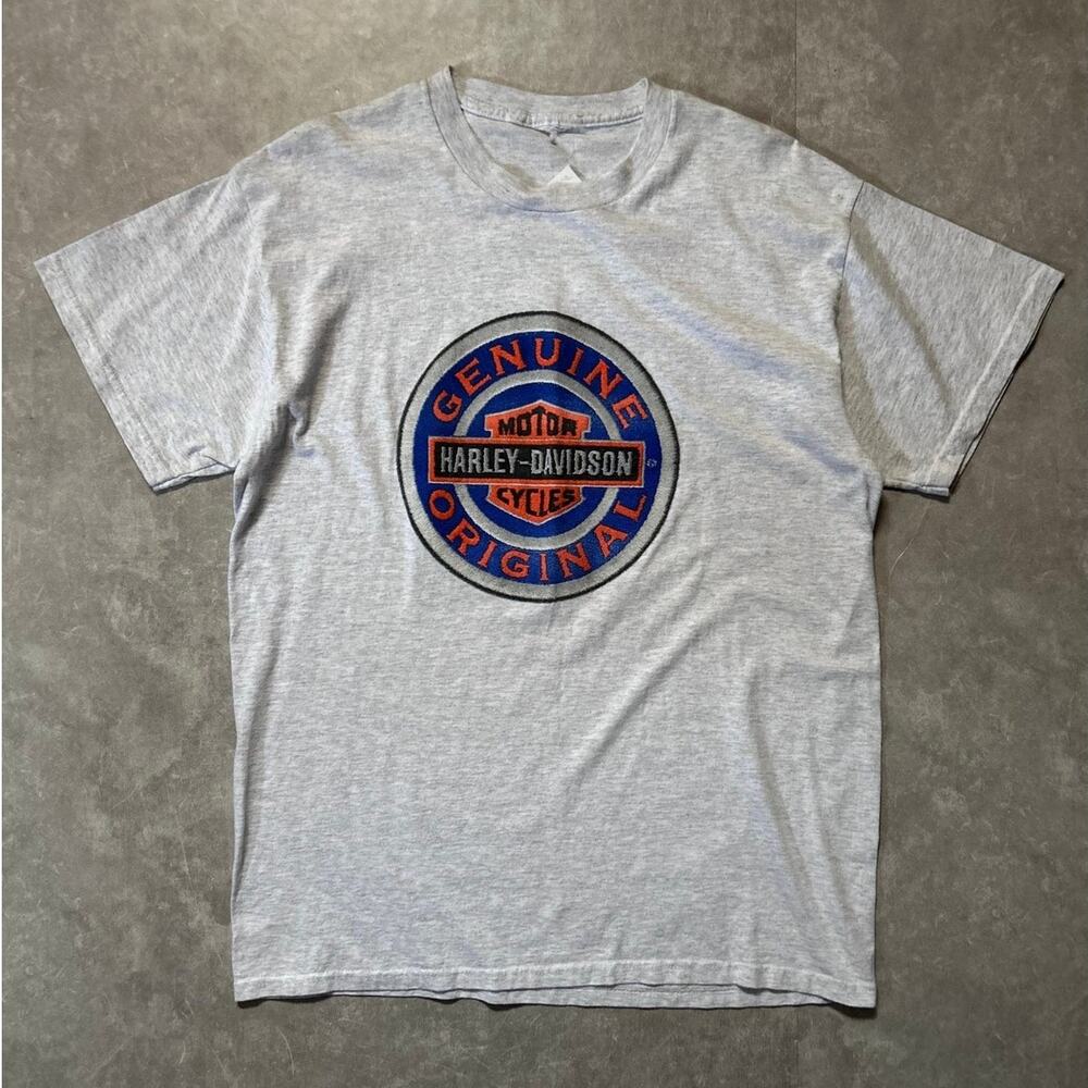 90s Vintage Harley Davidson Circle Logo Heather Gray T Shirt -XL - Picture 1 of 4